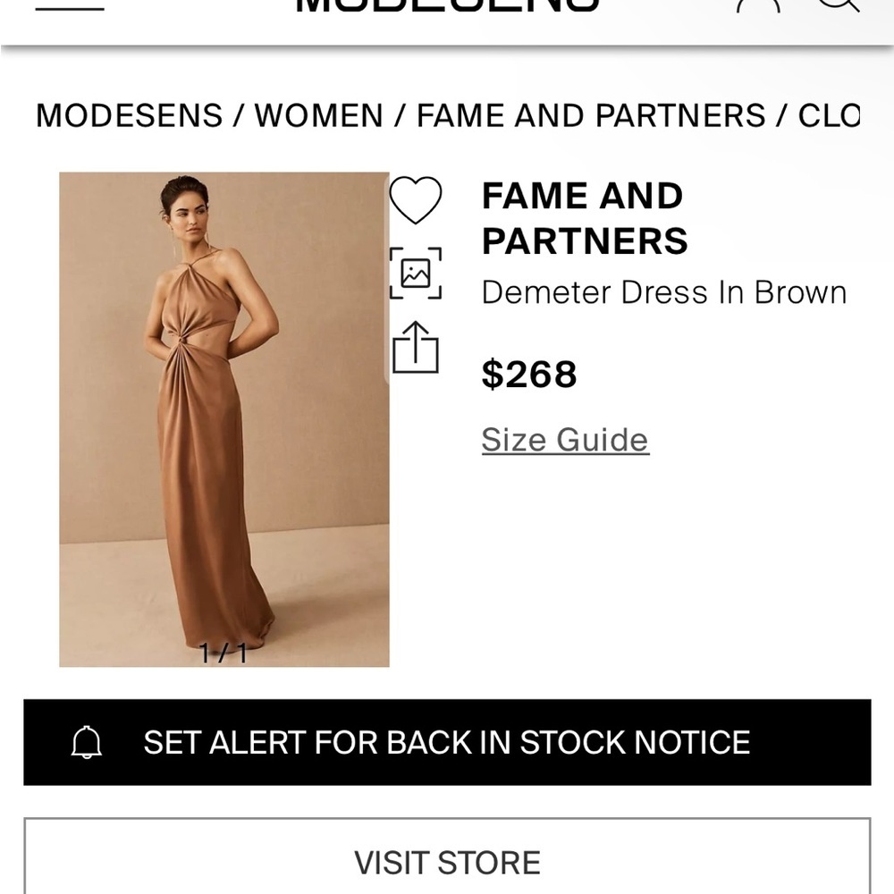 Fame and Partner satin tan Demeter Dress Sz 6 EUC - Picture 3 of 5